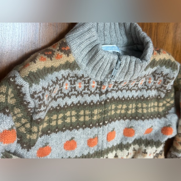 Pumpkin Fair Isle Zip Sweater Gray 4T Wool Cotton Blend Fall/Halloween - Picture 5 of 5